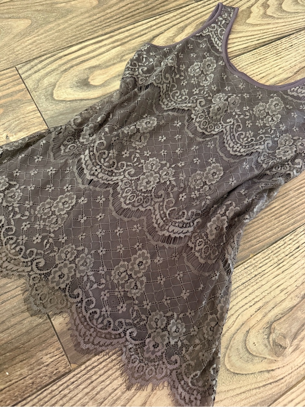 Maurices Lace Overlay Scoop Neck Tank - Brown - Picture 2 of 9